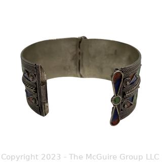 Enamel Painted Berber Ethnic Tribal Clasp Cuff Bracelet