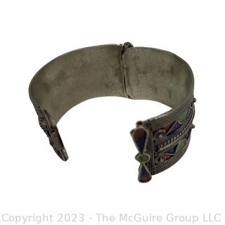 Enamel Painted Berber Ethnic Tribal Clasp Cuff Bracelet