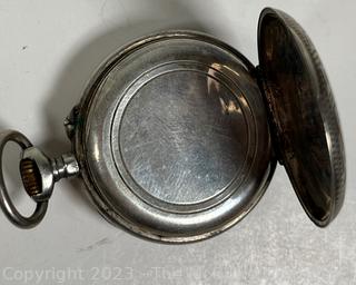 Antique Silver Ladies Pocket Watch with Floral Engraved and Fancy Dial