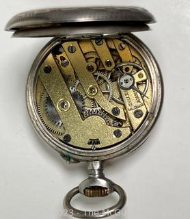 Antique Silver Ladies Pocket Watch with Floral Engraved and Fancy Dial