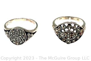 Two (2) Sterling Silver with Marcasite Center Rings.  6.3 grams 