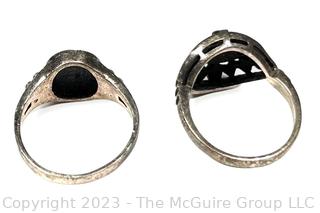 Two (2) Sterling Silver with Marcasite Center Rings.  6.3 grams 