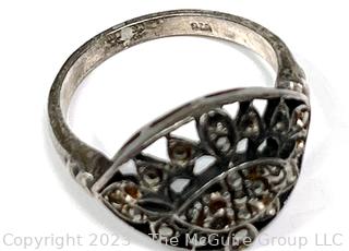 Two (2) Sterling Silver with Marcasite Center Rings.  6.3 grams 