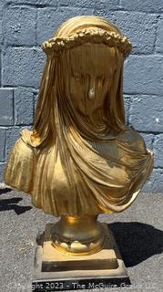 Large Cast Metal Veiled Maiden Madonna Bust Head Statue   34" tall 23" wide.