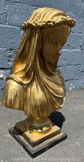 Large Cast Metal Veiled Maiden Madonna Bust Head Statue   34" tall 23" wide.