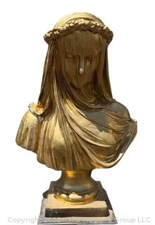 Large Cast Metal Veiled Maiden Madonna Bust Head Statue   34" tall 23" wide.