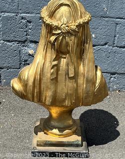 Large Cast Metal Veiled Maiden Madonna Bust Head Statue   34" tall 23" wide.