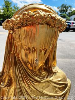 Large Cast Metal Veiled Maiden Madonna Bust Head Statue   34" tall 23" wide.