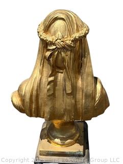 Large Cast Metal Veiled Maiden Madonna Bust Head Statue   34" tall 23" wide.