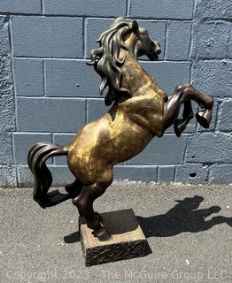 Chinese Cast Bronze Rearing Stallion Horse Statue Sculpture.  42" tall.