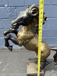 Chinese Cast Bronze Rearing Stallion Horse Statue Sculpture.  42" tall.