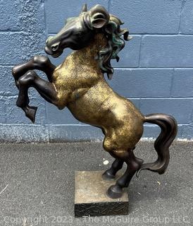 Chinese Cast Bronze Rearing Stallion Horse Statue Sculpture.  42" tall.