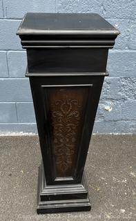 Black Painted Wood Pedestal or Plant Stand.  43" tall.