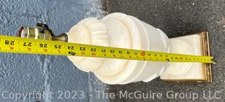 Carve White Alabaster Marble Table Lamp.  27" tall.