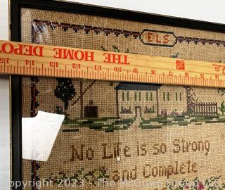 Framed Under Glass Antique Sampler on Linen Made by Mary E. Campbell 1930 for Her Mother.  15" x 20".  