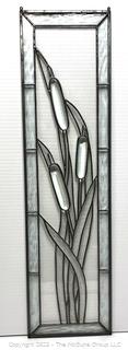 Hand Crafted Clear Stained Glass Window of Cattails.  9" x 34".