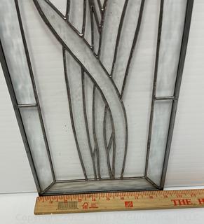 Hand Crafted Clear Stained Glass Window of Cattails.  9" x 34".