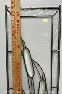 Hand Crafted Clear Stained Glass Window of Cattails.  9" x 34".