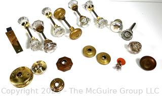 Collection of Brass and Glass Door Knobs and Hardware. 