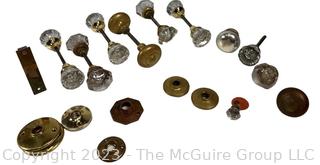 Collection of Brass and Glass Door Knobs and Hardware. 