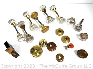 Collection of Brass and Glass Door Knobs and Hardware. 