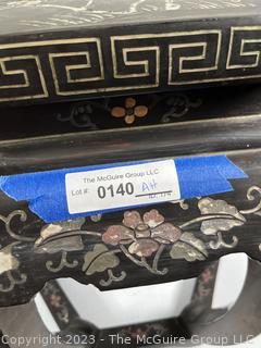 Vintage Chinese  Black Lacquered Wooden Footstool,  Some damage to paint.  19" tall 14" diameter.