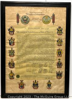 Framed Under Glass Color Lithograph of the Declaration of Independence,  1921 Wm H Wise & Co New York