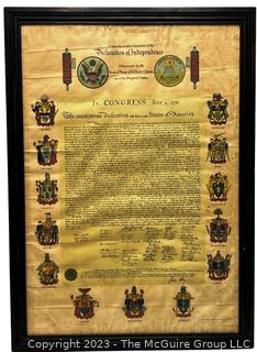 Framed Under Glass Color Lithograph of the Declaration of Independence,  1921 Wm H Wise & Co New York