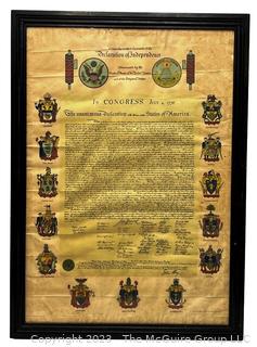 Framed Under Glass Color Lithograph of the Declaration of Independence,  1921 Wm H Wise & Co New York