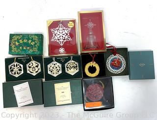 Collection of Christmas Ornaments in Original Boxes Including Lenox & Reed & Barton