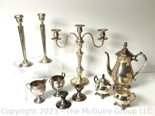 Collection of Silver Plate and Weighted Sterling Table Items.  