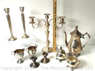 Collection of Silver Plate and Weighted Sterling Table Items.  