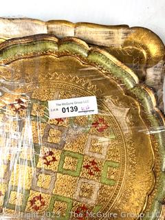 Three (3) Vintage Serving Trays Including Mirror and Florentine 