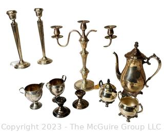 Collection of Silver Plate and Weighted Sterling Table Items.  