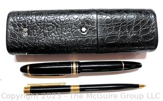 Mont Blanc Fountain and Ball Point Pen Set in Mont Blanc Leather Holder.  