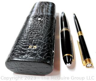 Mont Blanc Fountain and Ball Point Pen Set in Mont Blanc Leather Holder.  