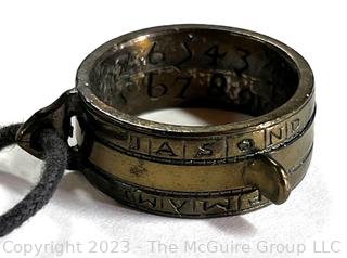 Antique Brass Farmers’ Ring with Diptych Sundial on Leather Cord