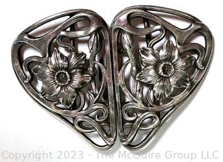 Art Nouveau Victorian 2 Piece Vintage Sash Buckle Marked MF (Maurice Freeman)