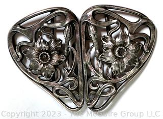 Art Nouveau Victorian 2 Piece Vintage Sash Buckle Marked MF (Maurice Freeman)