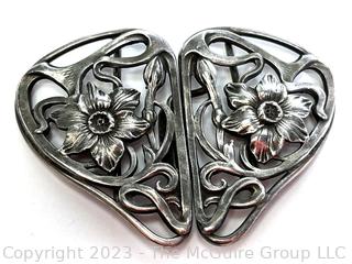 Art Nouveau Victorian 2 Piece Vintage Sash Buckle Marked MF (Maurice Freeman)