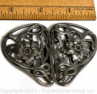 Art Nouveau Victorian 2 Piece Vintage Sash Buckle Marked MF (Maurice Freeman)