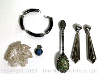 Group of Jewelry and Cloisonne Spoon.