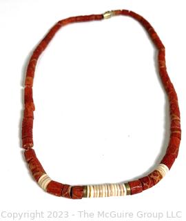 Vintage Tribal Trade Bead Necklace in Shell and Stone