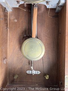 Vedette Wall Clock In Oak Case With 9 Beveled Glass Door, France.  Needs repair. 7" x 12" x 30"