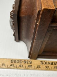 Vedette Wall Clock In Oak Case With 9 Beveled Glass Door, France.  Needs repair. 7" x 12" x 30"