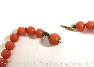 Antique Red Coral or Stone Bead Necklace with Ball Clasp.  18"