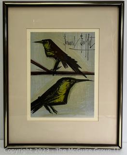 Framed Under Glass Original Color Lithograph On Wove Paper "Bird Couple" By Bernard Buffet 1967. 17" x 21". 