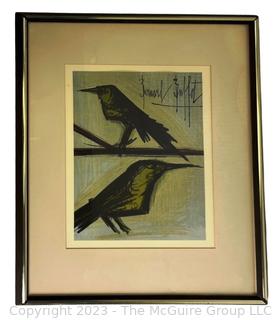 Framed Under Glass Original Color Lithograph On Wove Paper "Bird Couple" By Bernard Buffet 1967. 17" x 21". 