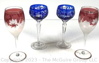 Four (4) Cut Bohemian Crystal Goblets