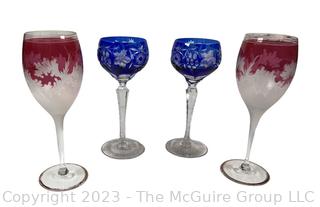 Four (4) Cut Bohemian Crystal Goblets